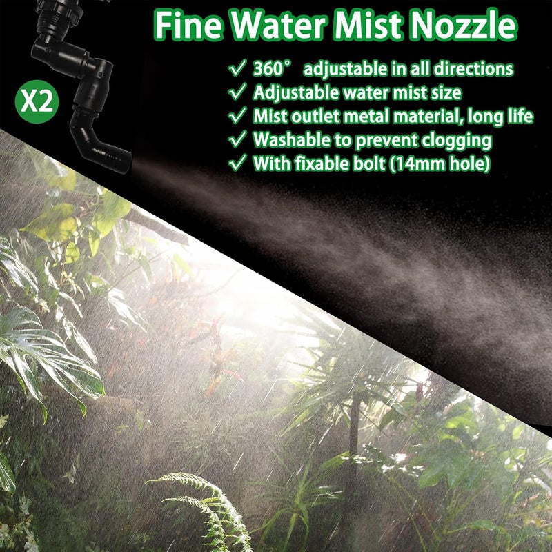 Ycxydr 2-Pack Reptile Mister Nozzles - 1/4'' Reptile Fogger Fine Mist Nozzles for Terrarium, Paludarium, Vivarium, Plants, Amphibians, Tank - Image 2
